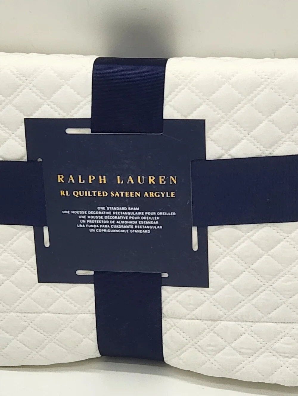 Ralph Lauren RL Quilted Sateen Argyle Standard Shams Set of 2 Studio White